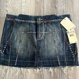 Akdmks Denim Mini Skirt with Colorful Stitching